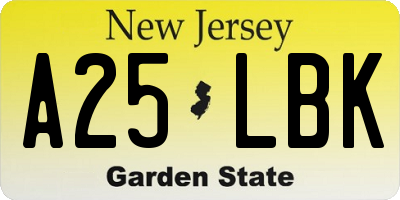 NJ license plate A25LBK