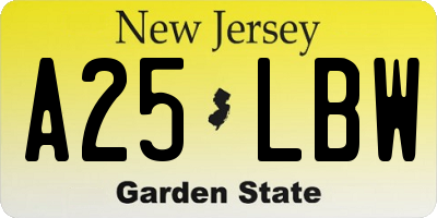 NJ license plate A25LBW
