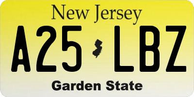 NJ license plate A25LBZ