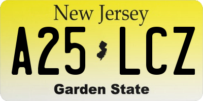 NJ license plate A25LCZ