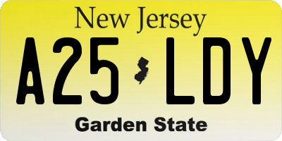 NJ license plate A25LDY
