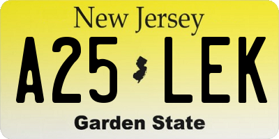 NJ license plate A25LEK