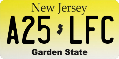 NJ license plate A25LFC