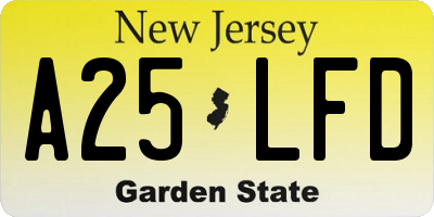 NJ license plate A25LFD