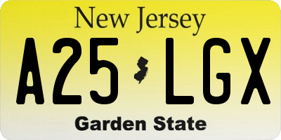 NJ license plate A25LGX