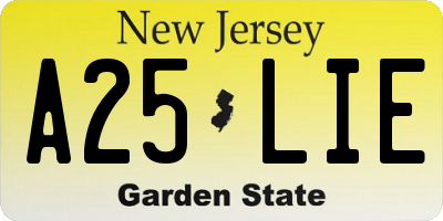 NJ license plate A25LIE