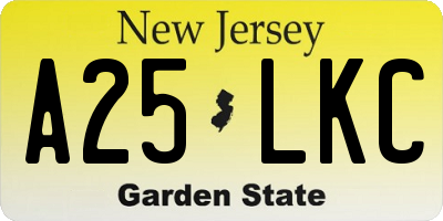 NJ license plate A25LKC