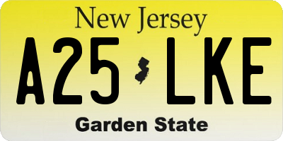 NJ license plate A25LKE