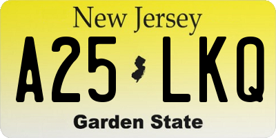 NJ license plate A25LKQ