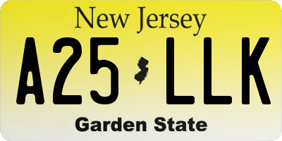 NJ license plate A25LLK