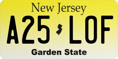 NJ license plate A25LOF