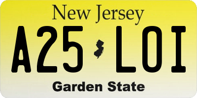 NJ license plate A25LOI