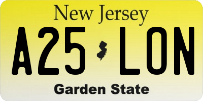 NJ license plate A25LON