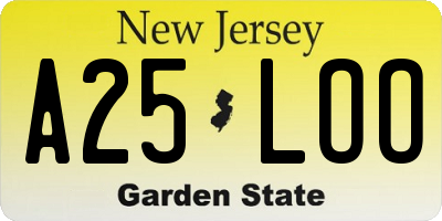 NJ license plate A25LOO