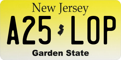 NJ license plate A25LOP