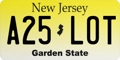 NJ license plate A25LOT