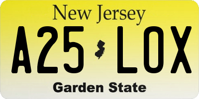 NJ license plate A25LOX
