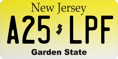 NJ license plate A25LPF