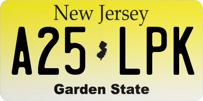 NJ license plate A25LPK
