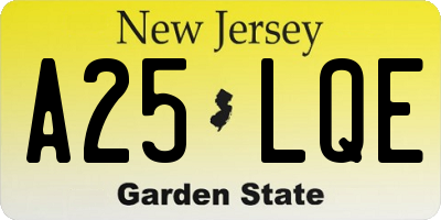 NJ license plate A25LQE