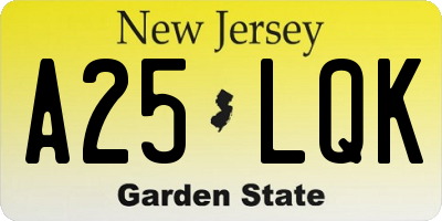NJ license plate A25LQK