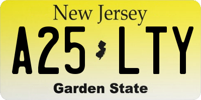 NJ license plate A25LTY