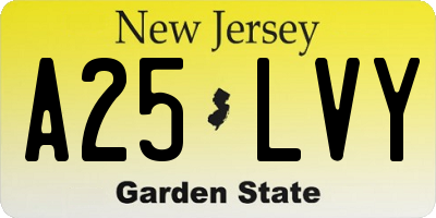 NJ license plate A25LVY