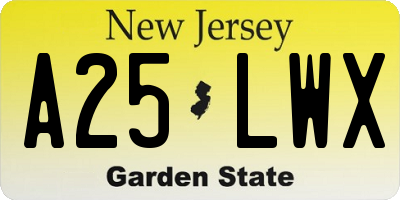 NJ license plate A25LWX