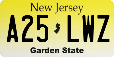 NJ license plate A25LWZ