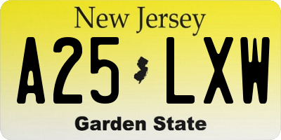 NJ license plate A25LXW