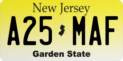 NJ license plate A25MAF
