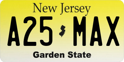 NJ license plate A25MAX