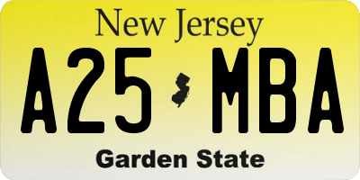 NJ license plate A25MBA