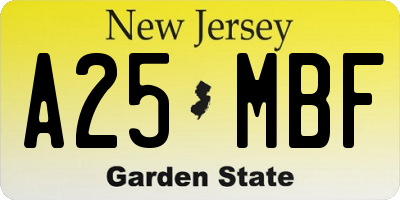 NJ license plate A25MBF