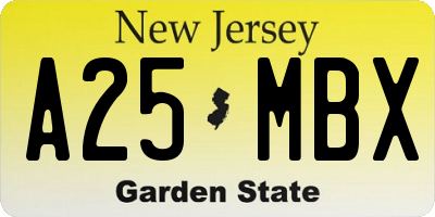 NJ license plate A25MBX