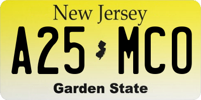NJ license plate A25MCO