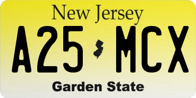 NJ license plate A25MCX