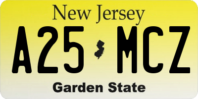 NJ license plate A25MCZ