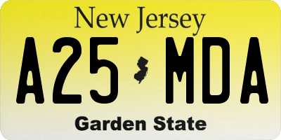 NJ license plate A25MDA