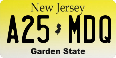 NJ license plate A25MDQ