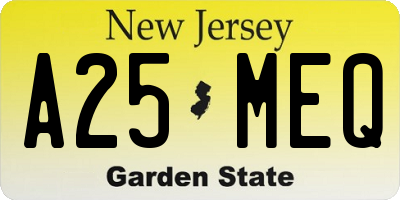 NJ license plate A25MEQ