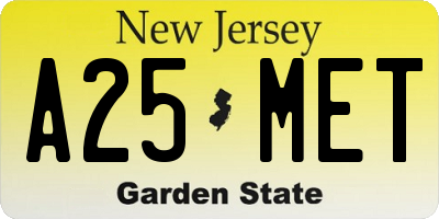 NJ license plate A25MET