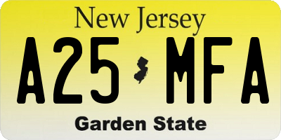NJ license plate A25MFA