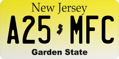 NJ license plate A25MFC