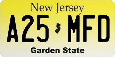 NJ license plate A25MFD