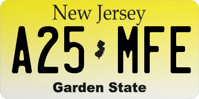 NJ license plate A25MFE