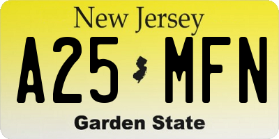 NJ license plate A25MFN