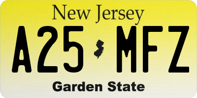 NJ license plate A25MFZ