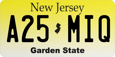 NJ license plate A25MIQ