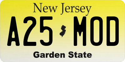 NJ license plate A25MOD